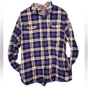 ORVIS Flannel Shirt Shacket Pockets Blue Plaid Jacket Thick & Warm Mens Size XL
